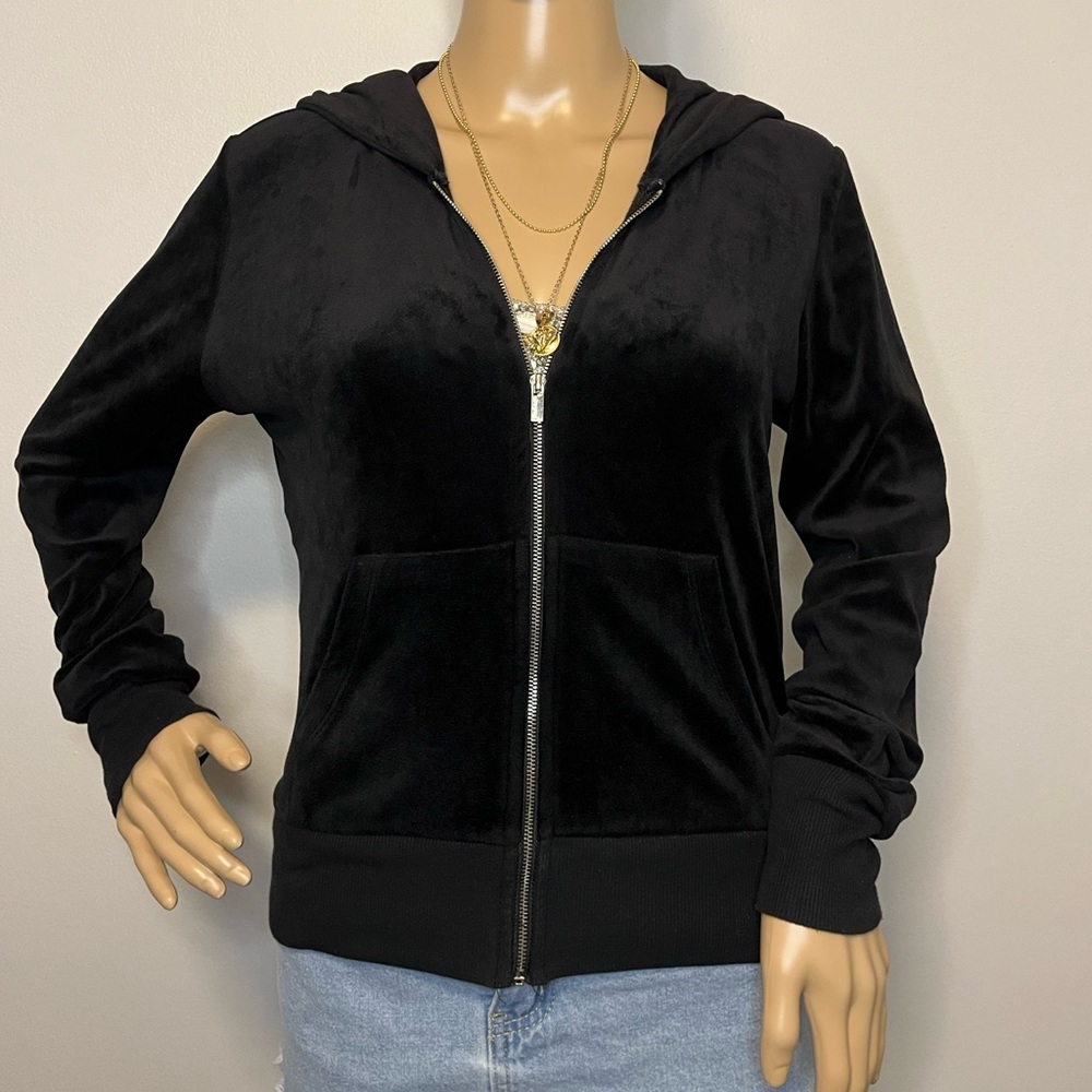 Garage Black Y2K Early 2000s Velour Zip Up